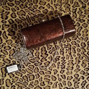 Brown croc-print tiny clutch-NWT!